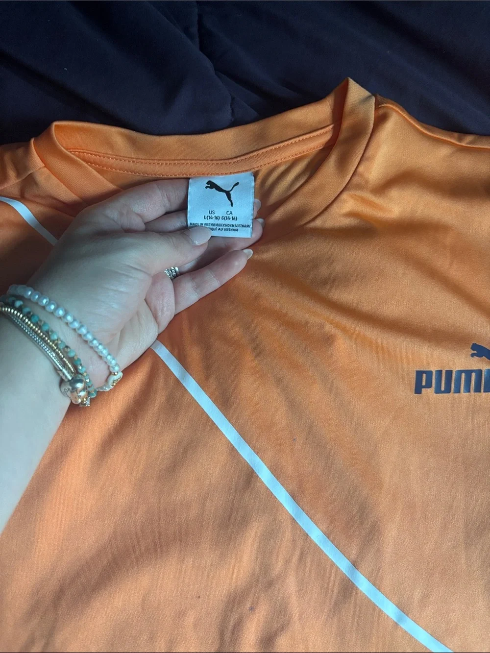 Puma Orange Tee with Blue Athletic Shorts and Light Accent Piping
